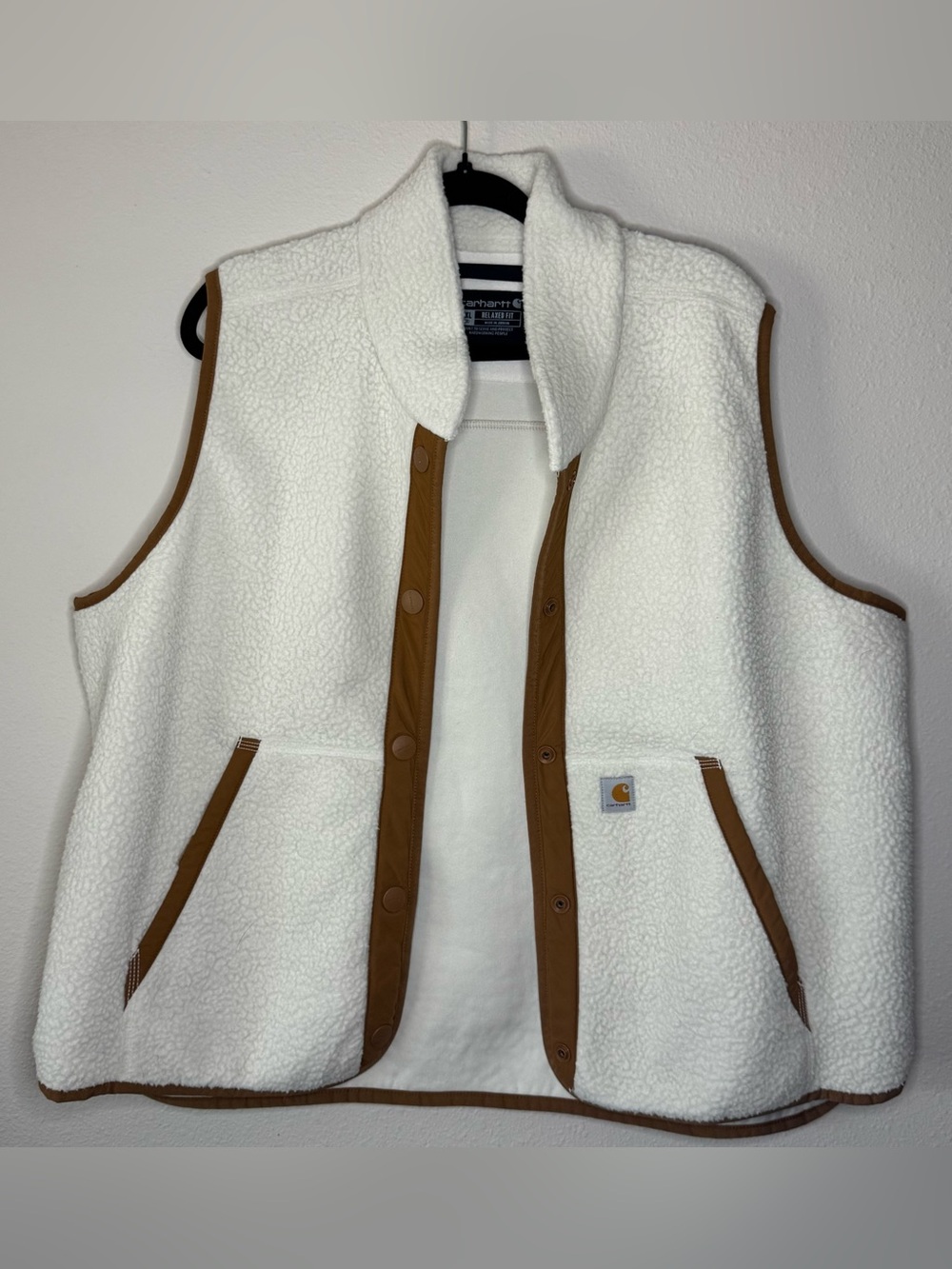 Carhartt Women's Cream Sherpa Vest with Brown Trim Accents